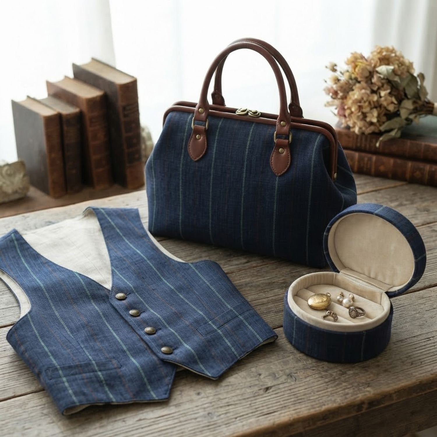 Vintage Navy Color Vertical St - Vintage Sewing Textile 评论和价格